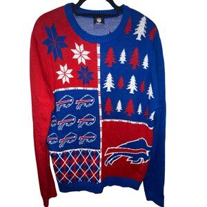 Buffalo Bills Busy Block Snowfall Hand Made Sweater- See Measurement For Size
